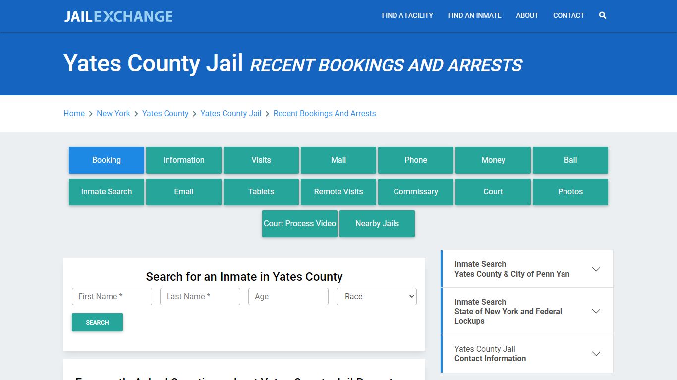 Yates County Jail Recent Bookings And Arrests - Jail Exchange